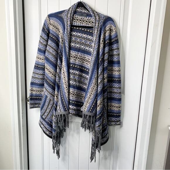 Velvet Graham Spencer wool aztec southwestern fringe sweater cardigan western M - Picture 2 of 6